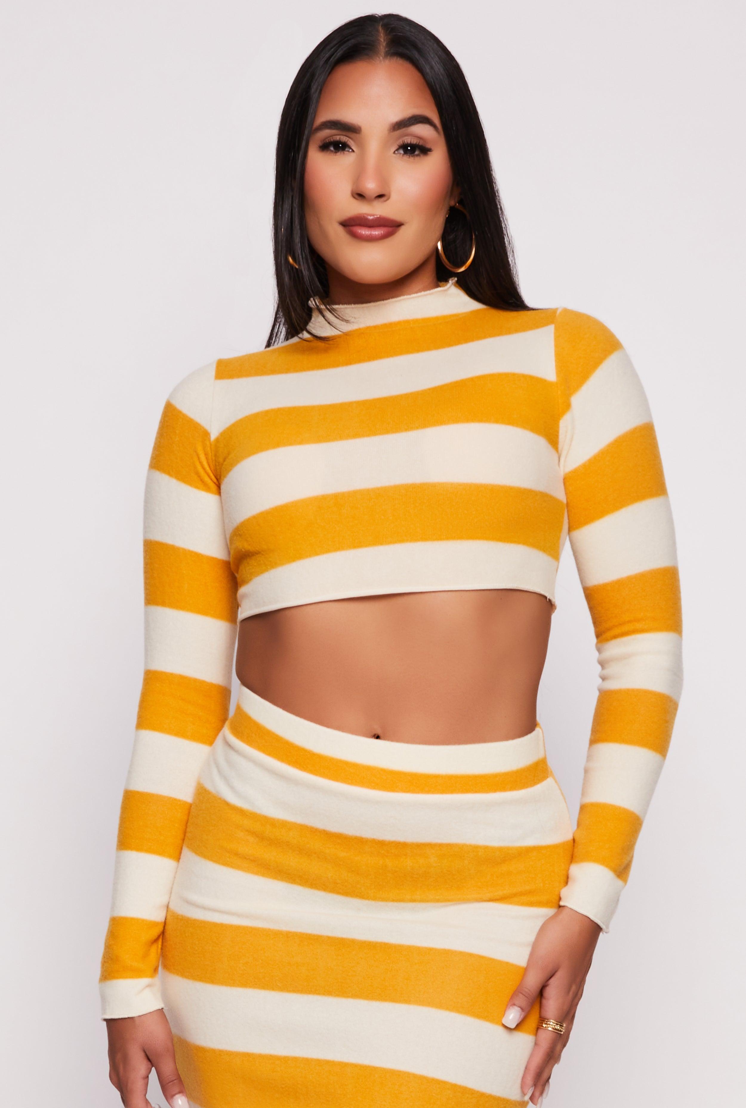 Womens Brush Knit Striped Crop Top Product Image