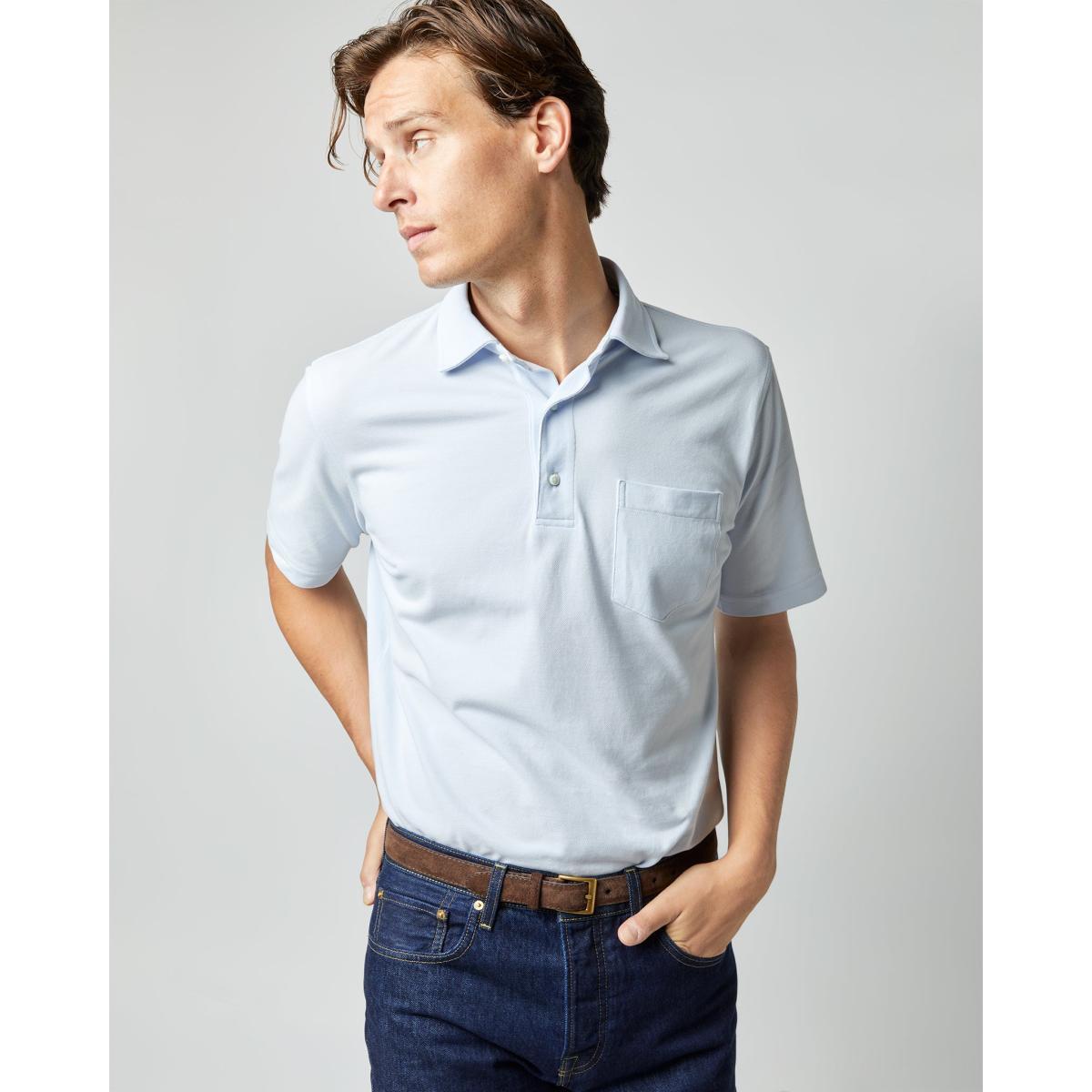 Short-Sleeved Polo Pale Blue Pima Pique Product Image