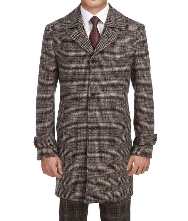 Brown Slim Fit Wool Blended Long Overcoat Product Image