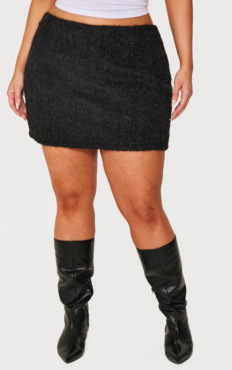 Plus Black Wool Look Mini Skirt Product Image