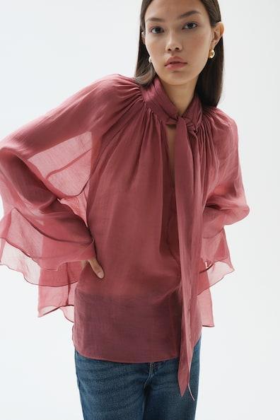 Sheer Tie-Neck Blouse Product Image