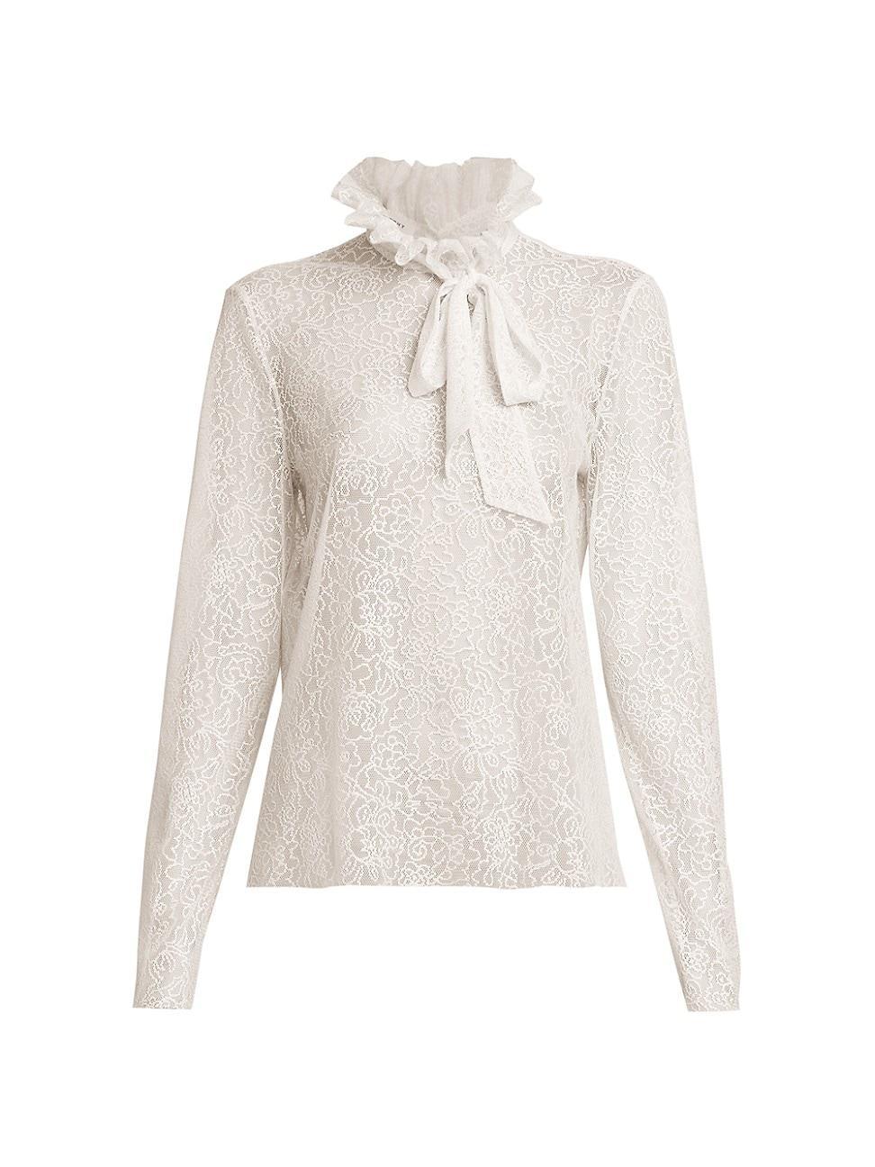 Womens Sheer Lace Long-Sleeve Blouse Product Image