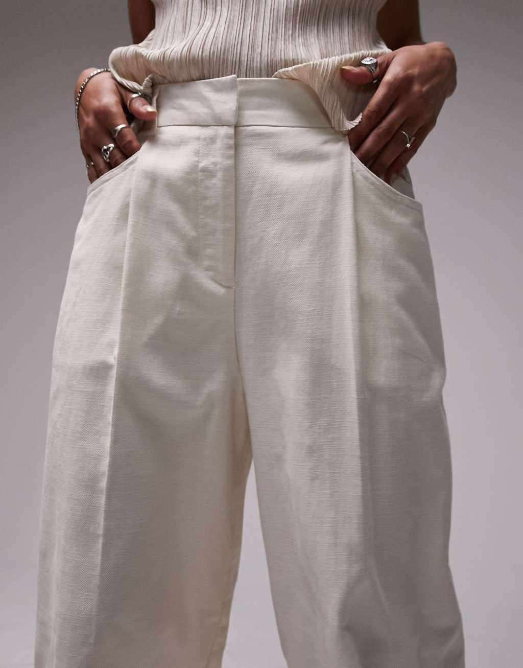 Topshop linen-blend wide leg pants in oatmeal - part of a set Product Image