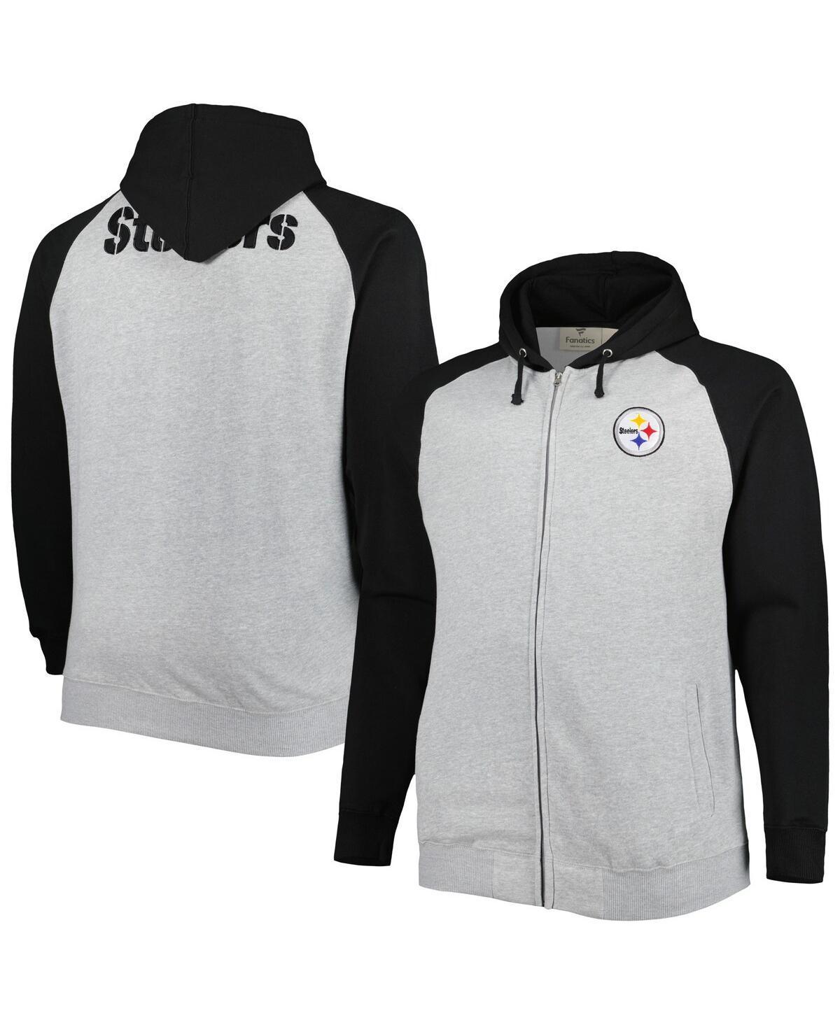 Mens Heather Gray Pittsburgh Steelers Big & Tall Fleece Raglan Full-Zip Hoodie Jacket Product Image