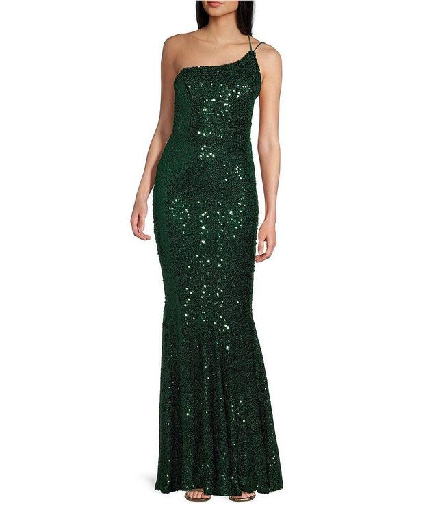 Midnight Doll Sequin One Shoulder Back Detail Long Dress Product Image