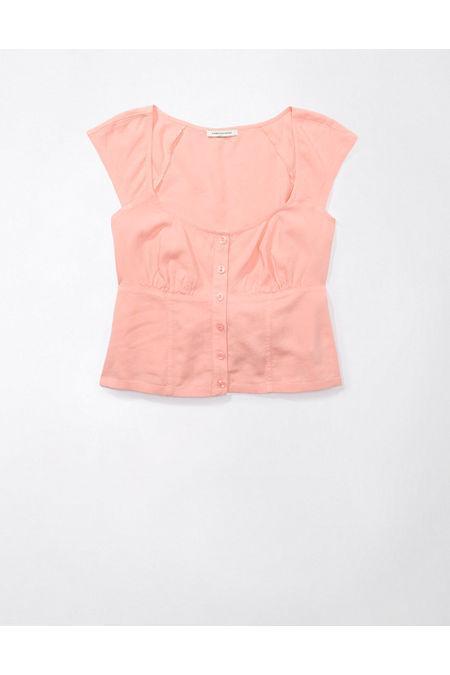 AE Cap-Sleeve Linen-Blend Blouse Women's Product Image