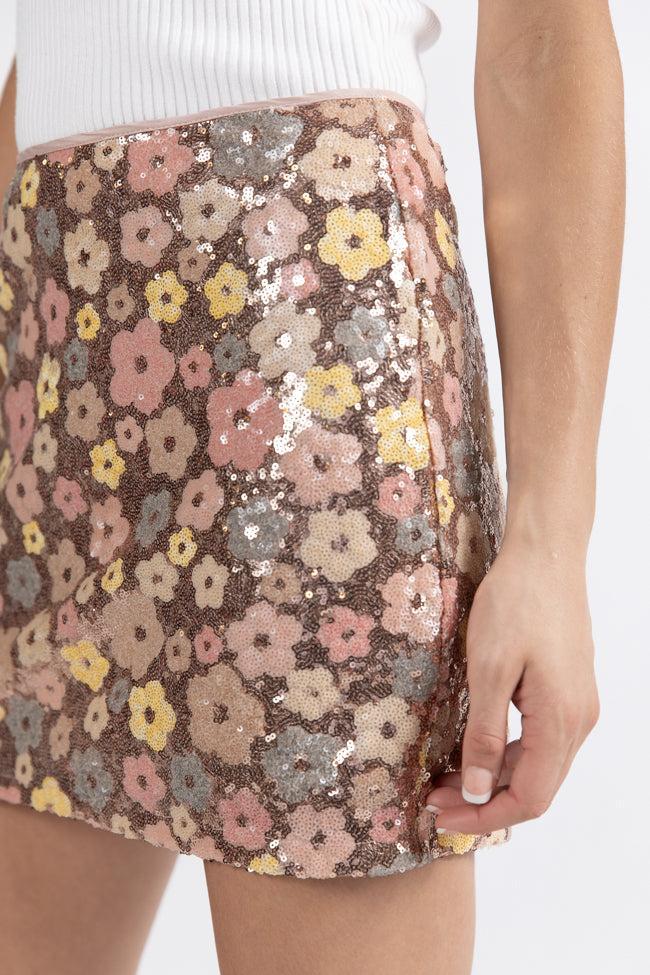 Night Of Nights Champagne Multi Sequin Floral Skirt FINAL SALE Product Image