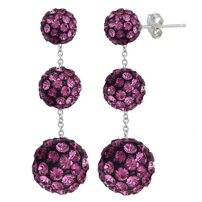 Sterling Silver Graduated Crystal Tiered Drop Earrings, Womens, Purple Product Image