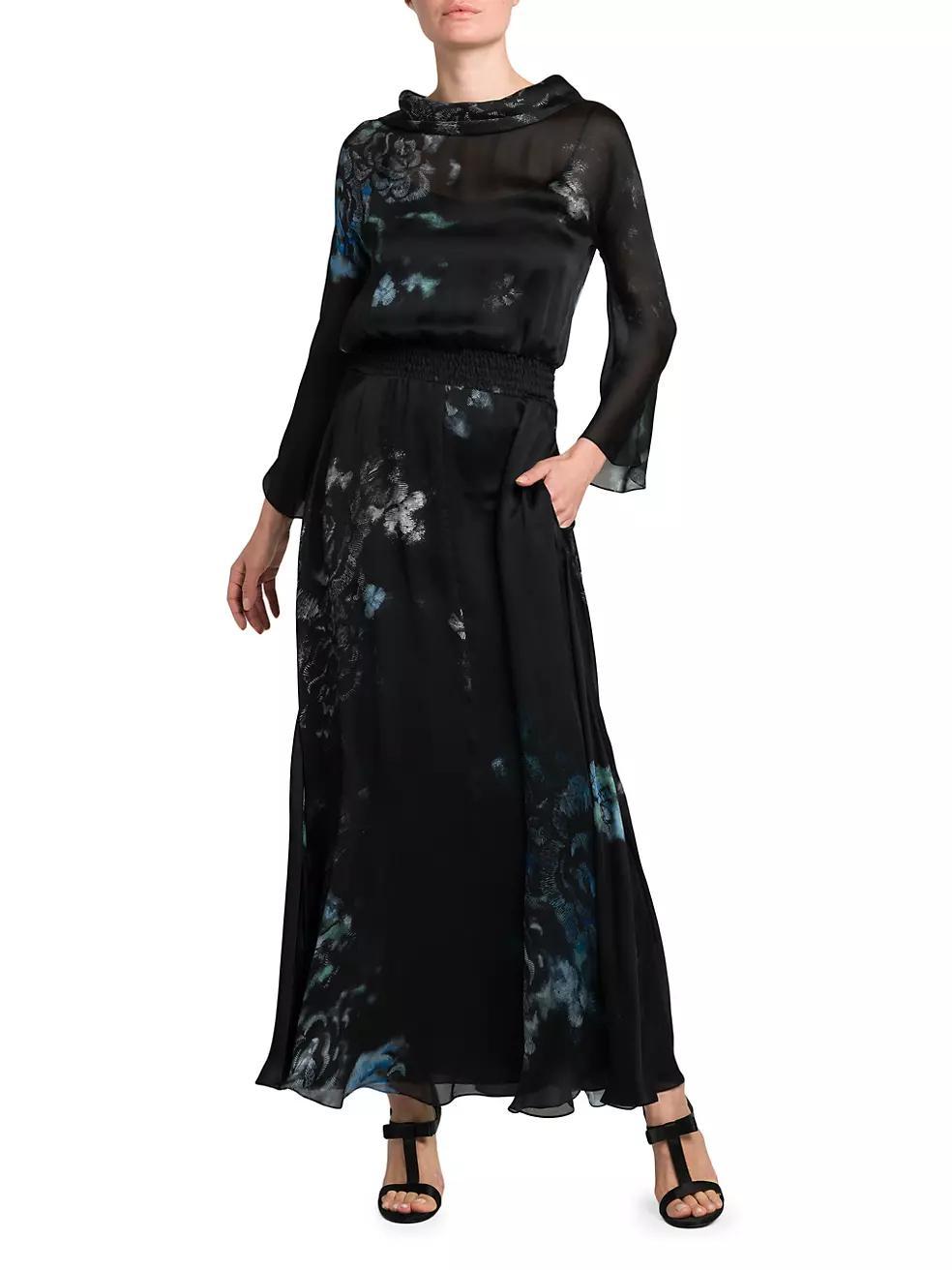 Floral Silk Long-Sleeve Maxi Dress Product Image