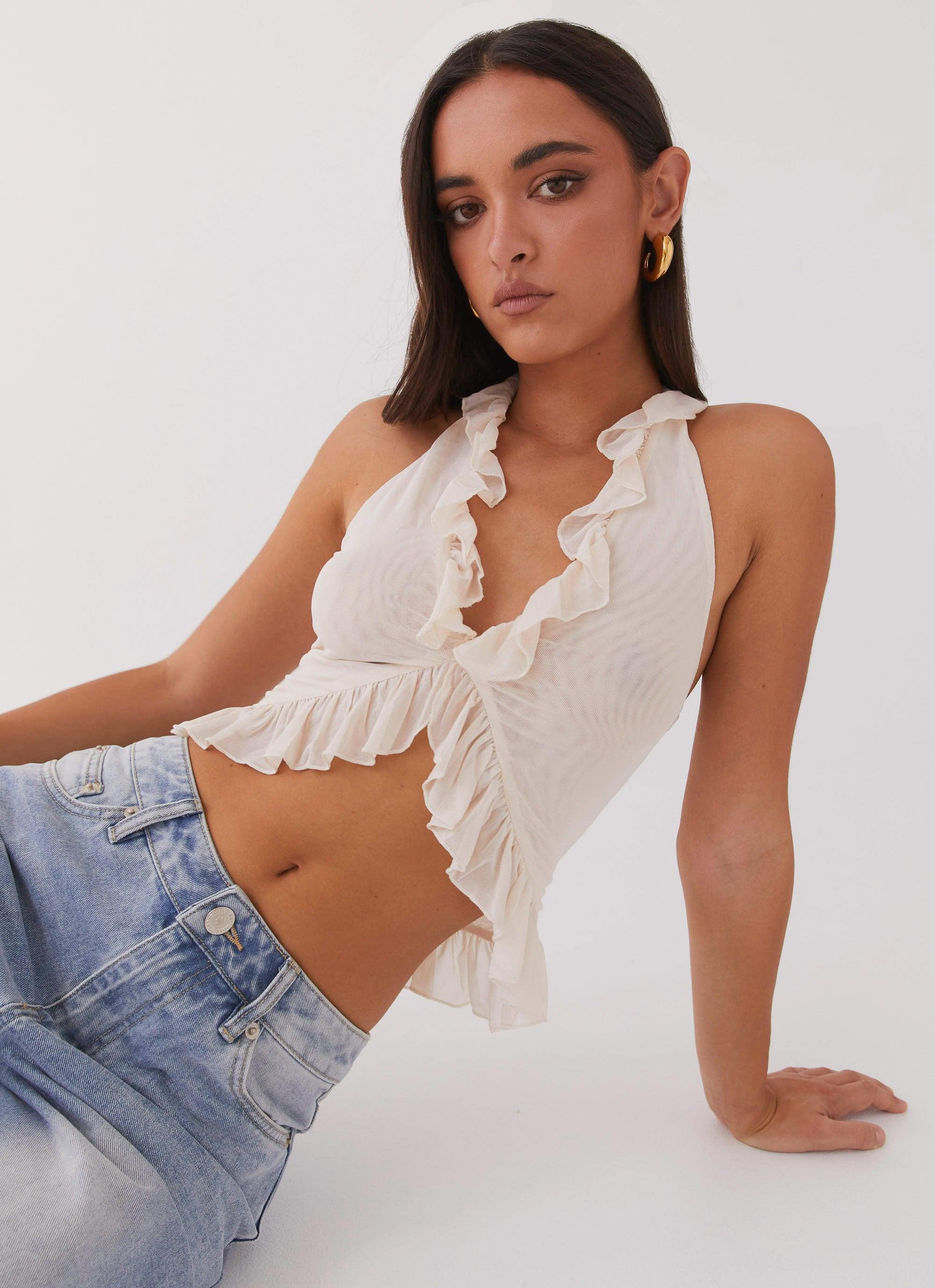 Tanya Mesh Frill Top - Ivory Product Image