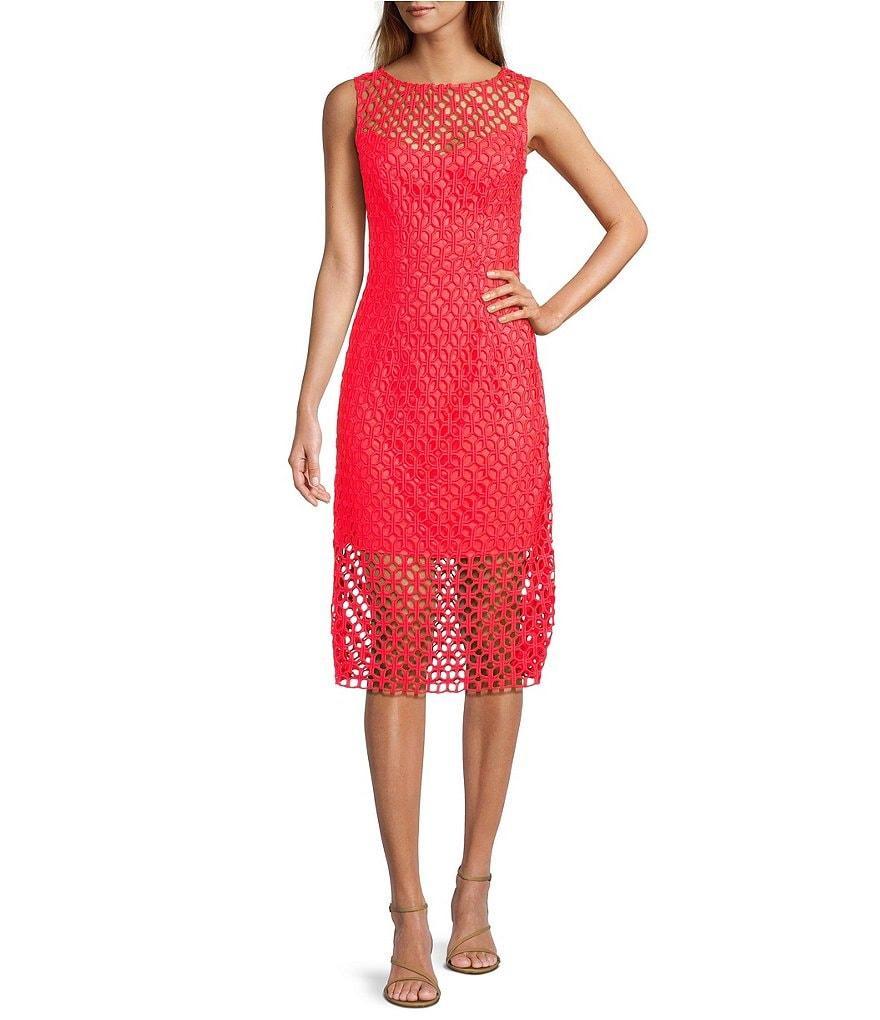 Trina Turk Eleanor Tile Lace Boat Neck Sleeveless Shift Dress product image