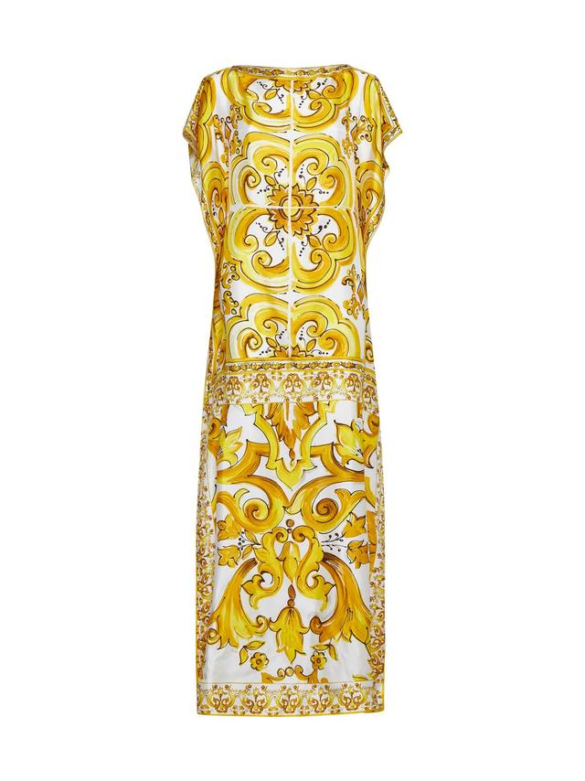 DOLCE & GABBANA Majolica Silk Maxi Dress In Yellow Product Image