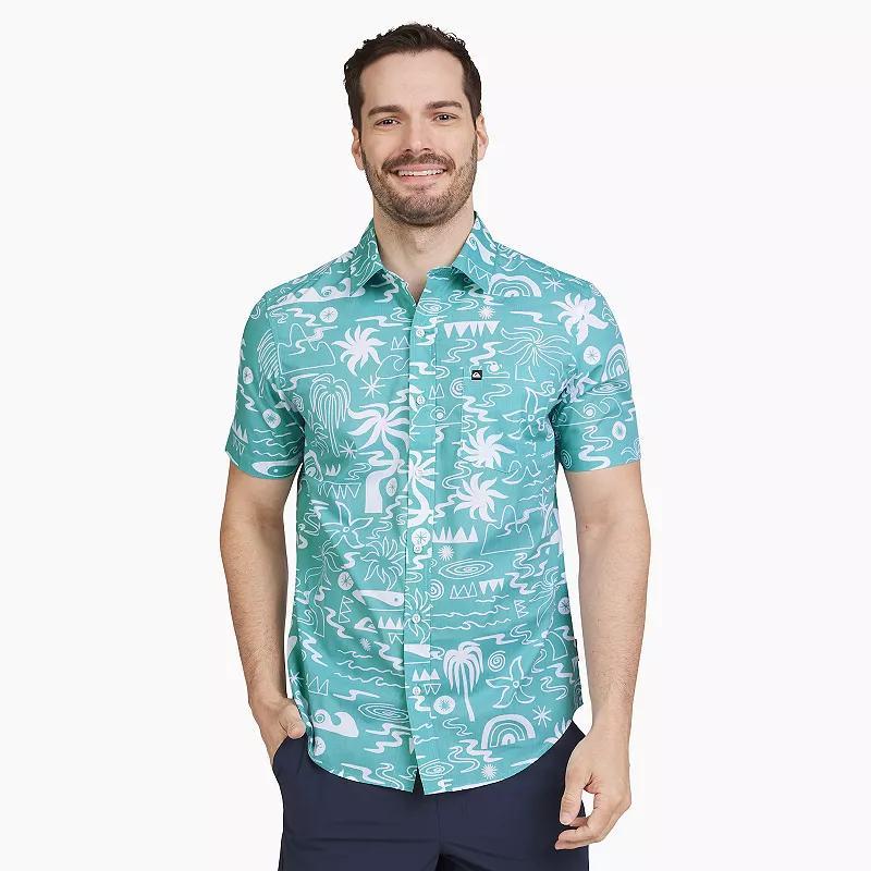 Mens Quiksilver Beachside Allover Print Short Sleeve Button Down Shirt Dark Blue Product Image