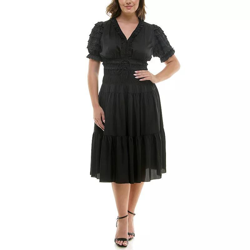 Womens Nanette Lepore Short Sleeve Dress with Ruffle Sleeve + Chest Detail Product Image