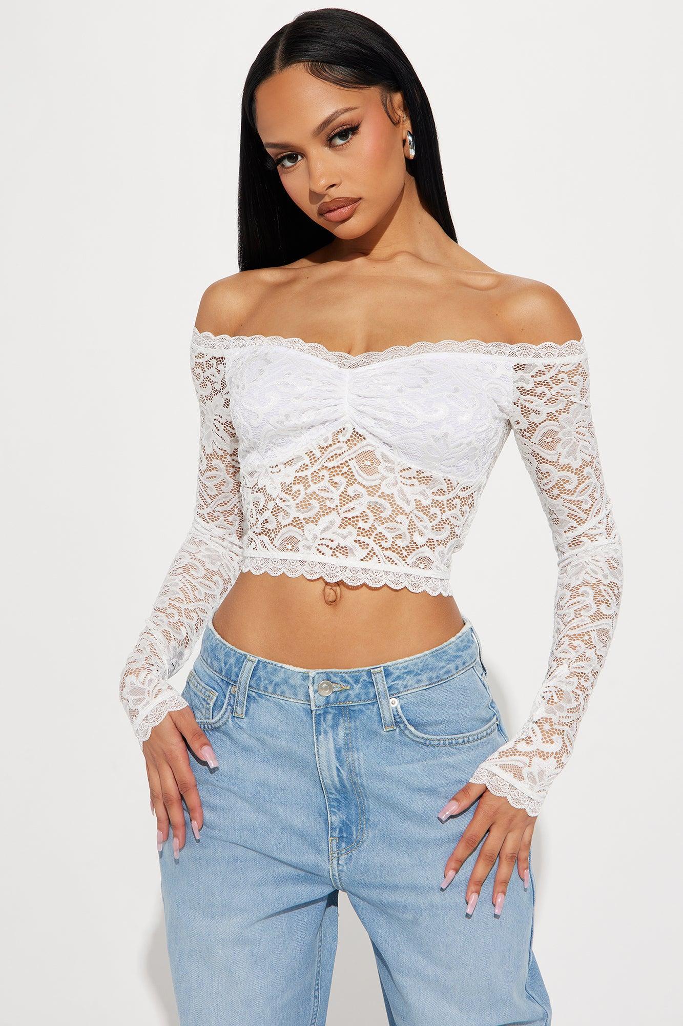 Emma Lace Off Shoulder Top - White Product Image