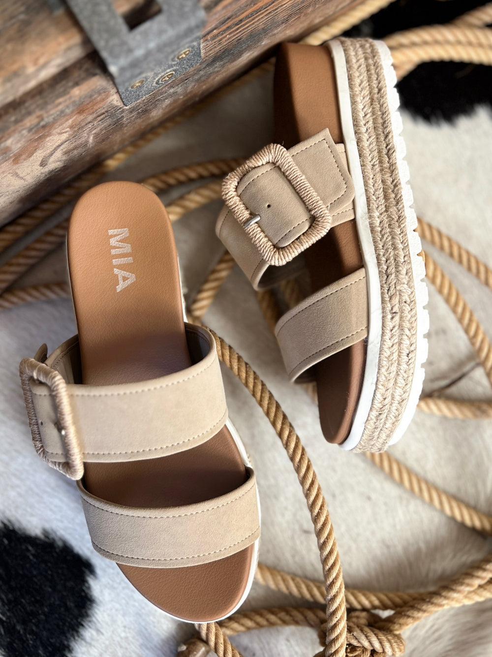 Suede Sand Raffia Platform Sandals* product image