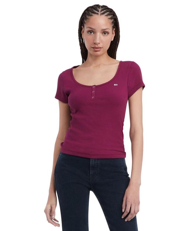 Tommy Jeans Womens Slim Henley Short-Sleeve Top Product Image