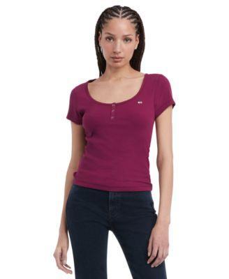 Tommy Jeans Womens Slim Henley Short-Sleeve Top Product Image