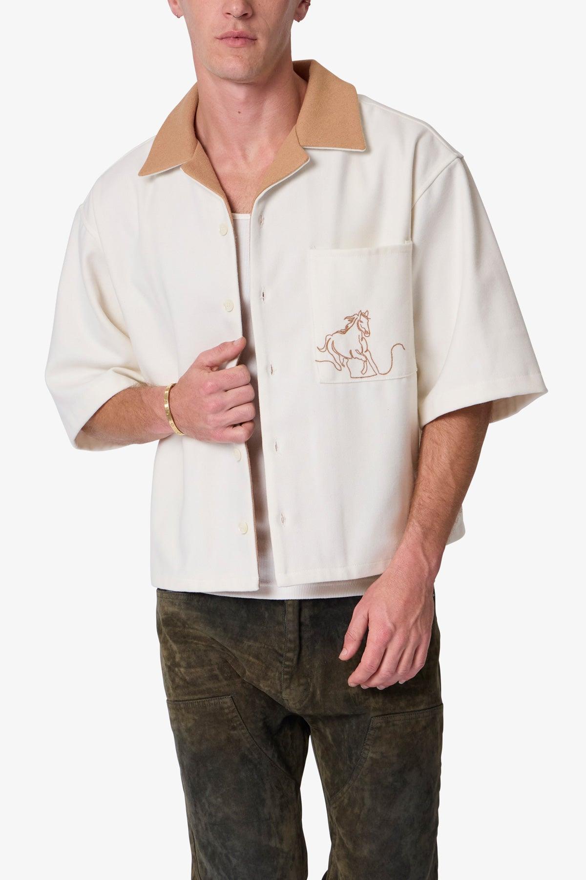 Felted Cropped Shirt - Brown/White Product Image