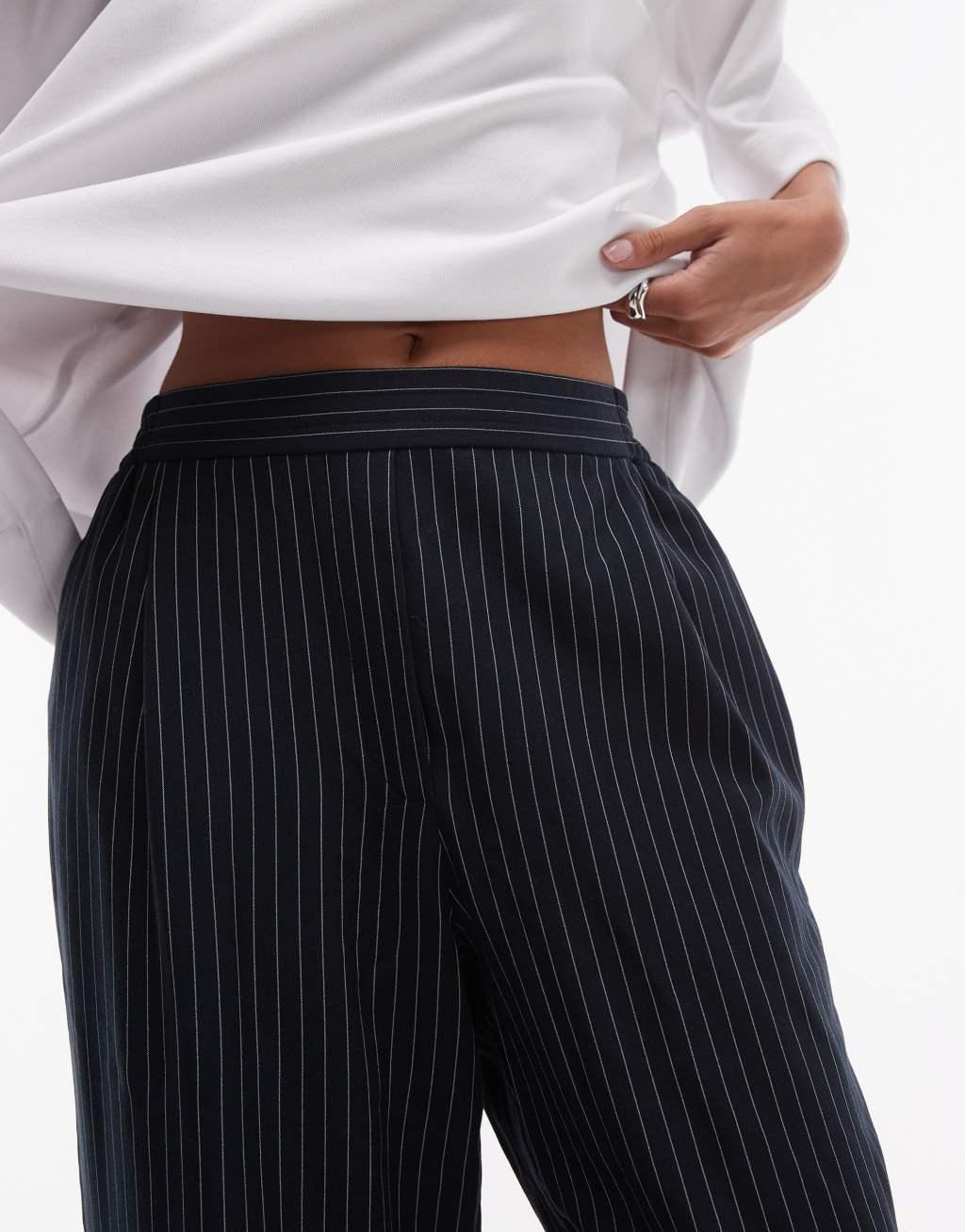 Topshop contrast stitch pinstripe sweatpants in navy Product Image