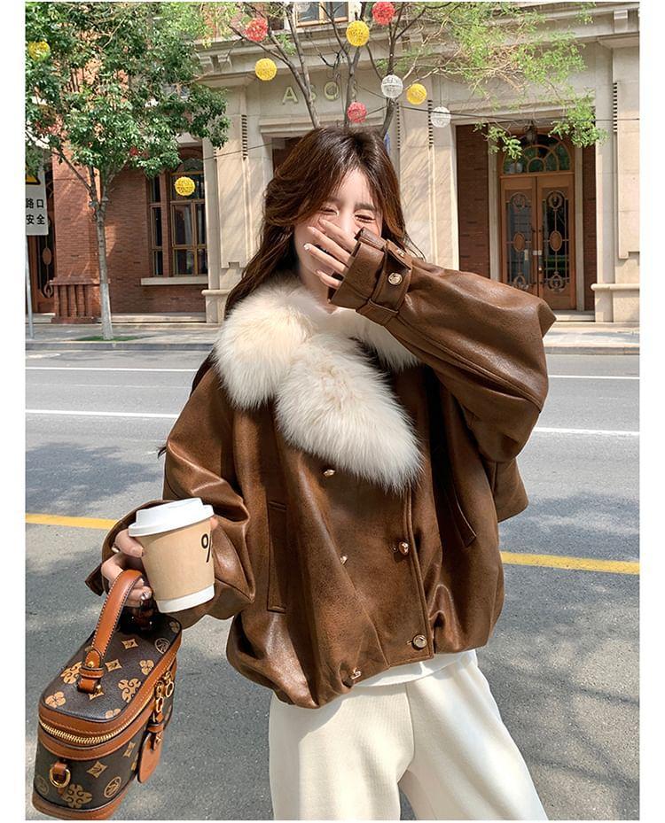 Faux Fur Button-Up Coat Product Image