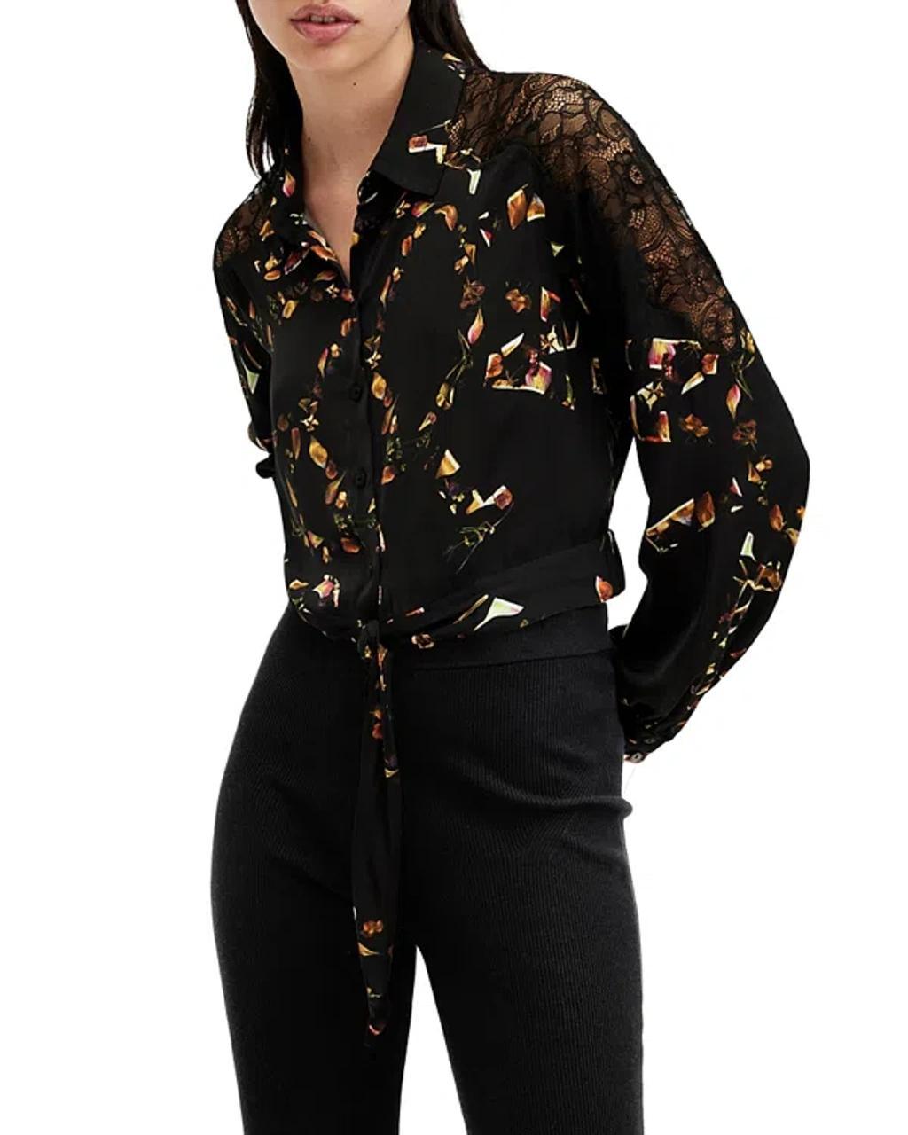 Len Printed Cropped Tie Up Shirt In Kateri Black Product Image