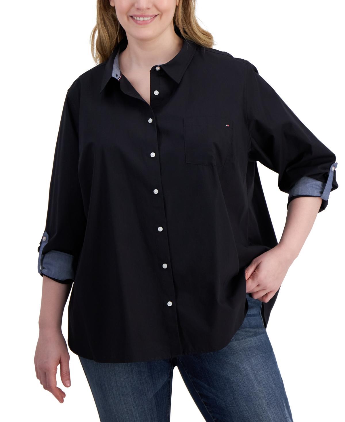 Tommy Hilfiger Plus Size Cotton Roll-Tab Shirt Product Image