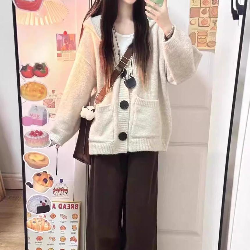 Plain Hooded Pocket Detail Oversized Cardigan Product Image