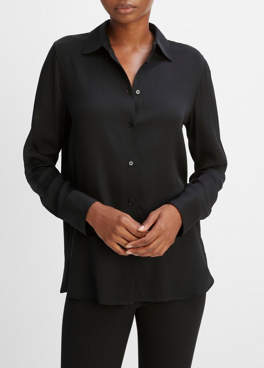 Womens Slim Fitted Stretch-Silk Blouse, Black, Size S Vince Product Image