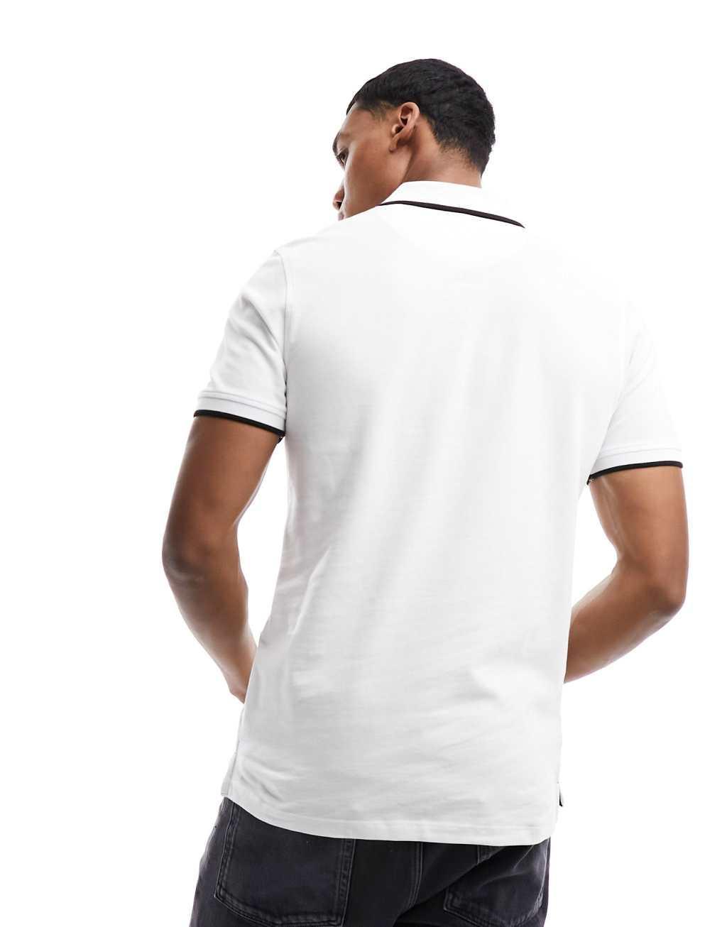 Jack & Jones Essentials slim fit tipped pique logo polo in white Product Image