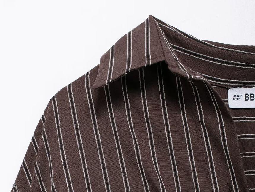 Long-Sleeve Collared Striped Button Up Shirt Product Image