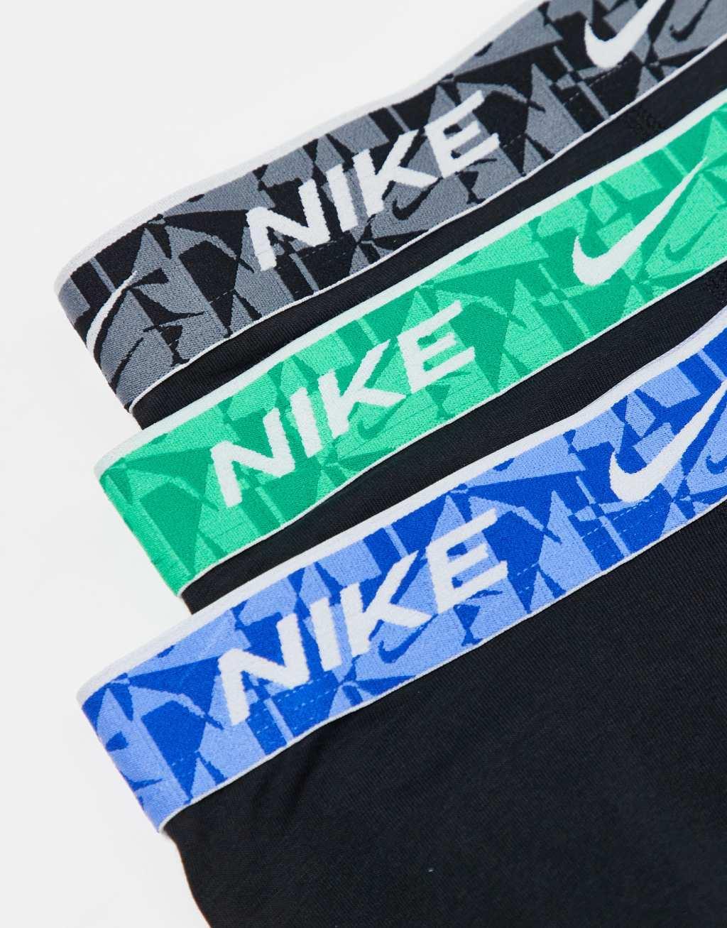 Nike Everyday Cotton Stretch 3 pack trunk with colored waistband in black/blue/green Product Image