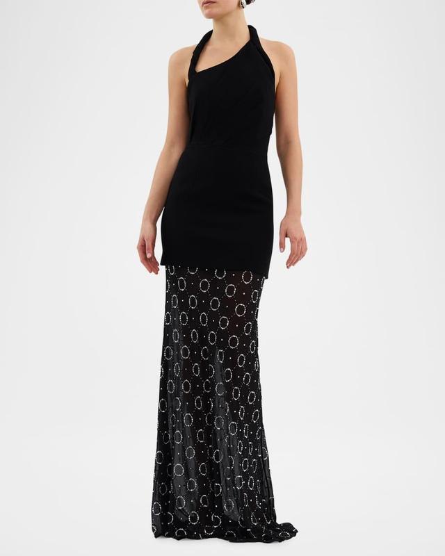 Ellasandra Crystal-Embellished Halter Gown Product Image