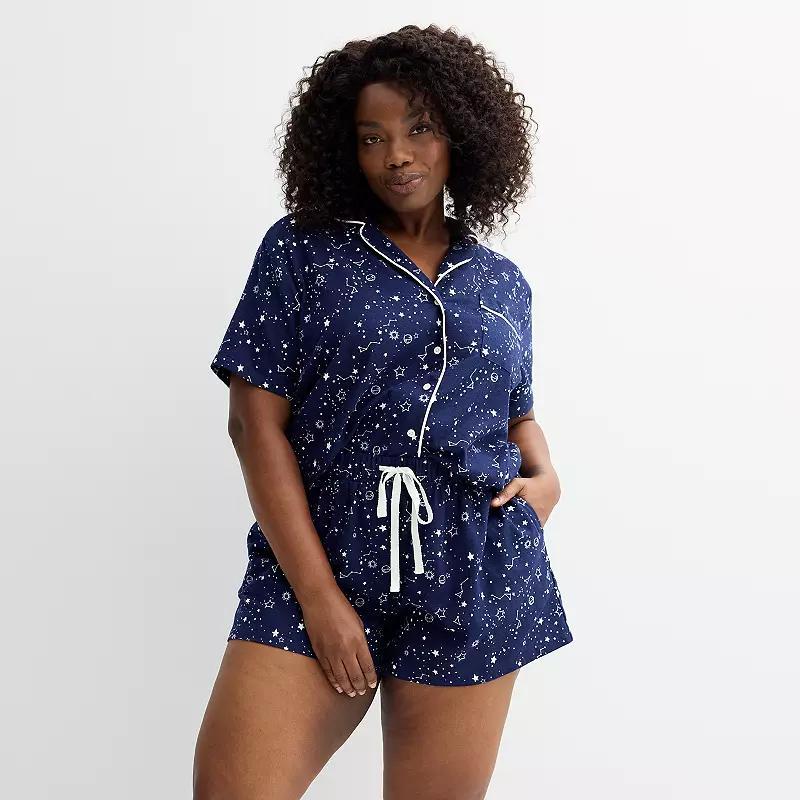 Plus Size Sonoma Goods For Life Flannel Pajama Top & Pajama Shorts Set, Womens Product Image