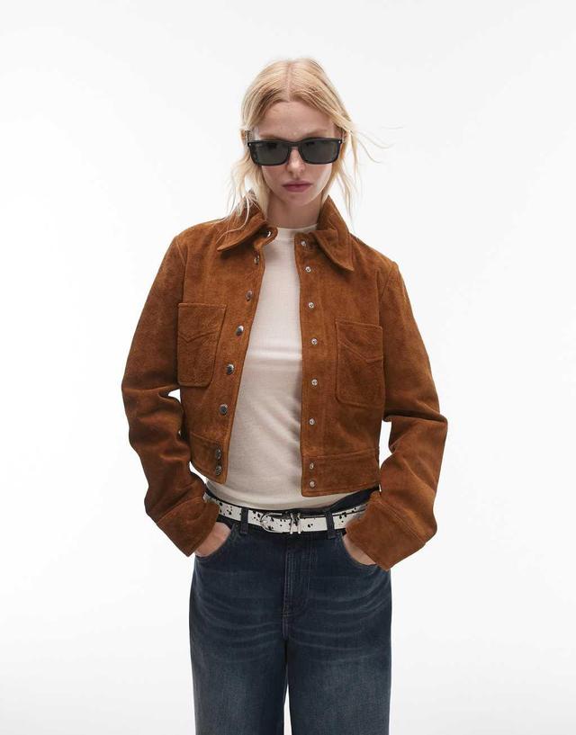 Mango suede jacket in tan Product Image