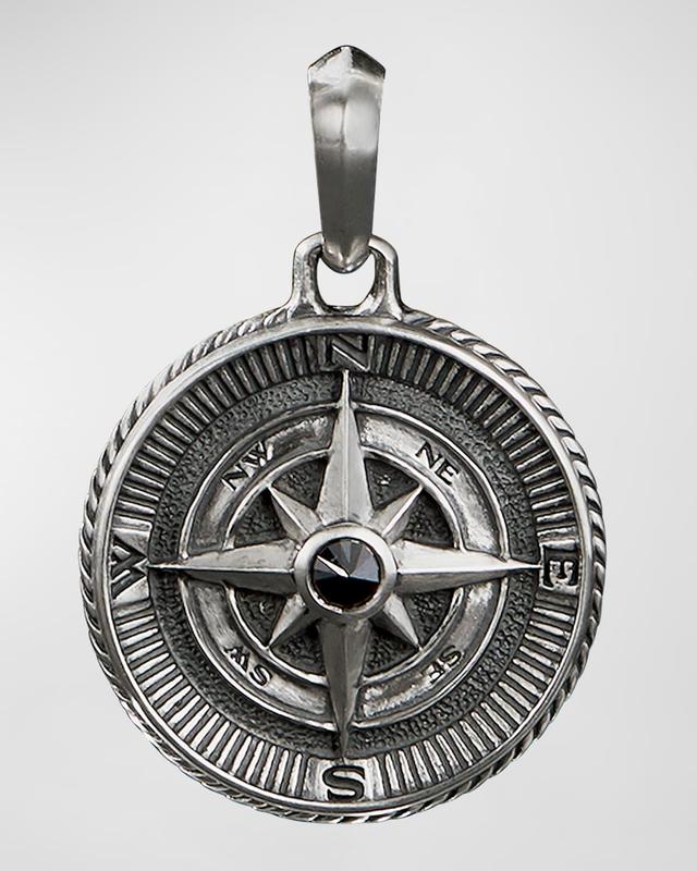 Mens Maritime Sterling Silver & Black Diamond Compass Amulet Product Image