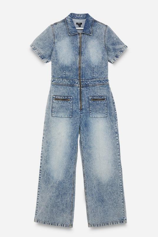 Plus Denim Short Sleeve Jumpsuit Product Image