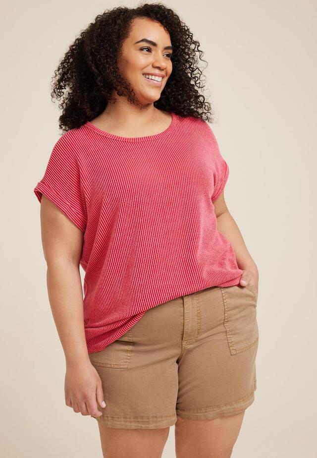 Maurices 2X Plus Size Womens 24/7 Clara Ribbed Tee Red Product Image