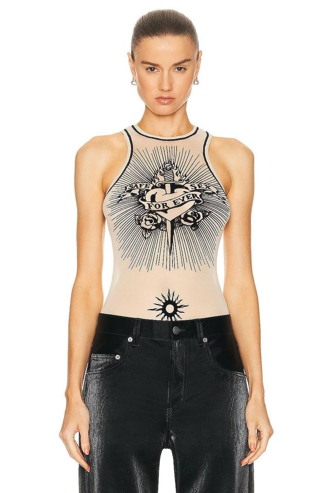 Jean Paul Gaultier Printed Safe Sex Tattoo Sleeveless Bodysuit Product Image