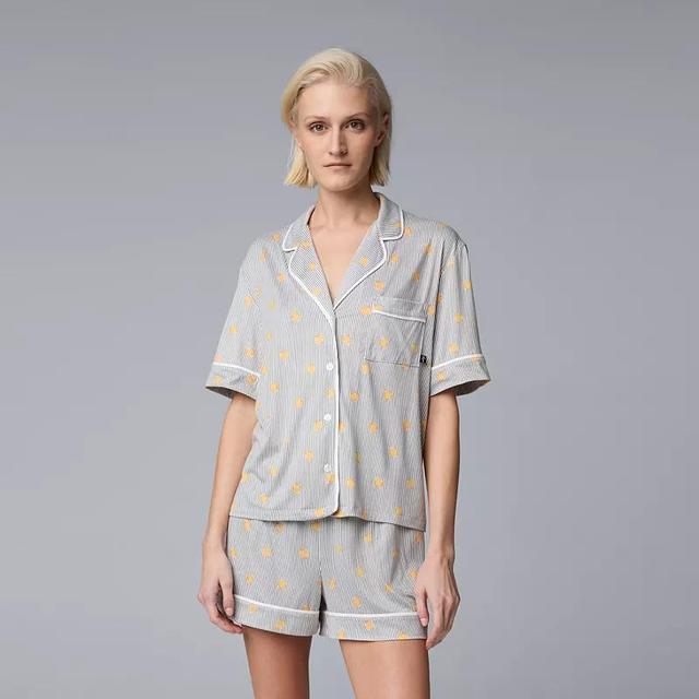 Womens Simply Vera Vera Wang Cozy Notch Collar Short Sleeve Top & Boxer Shorts Pajama Set Product Image