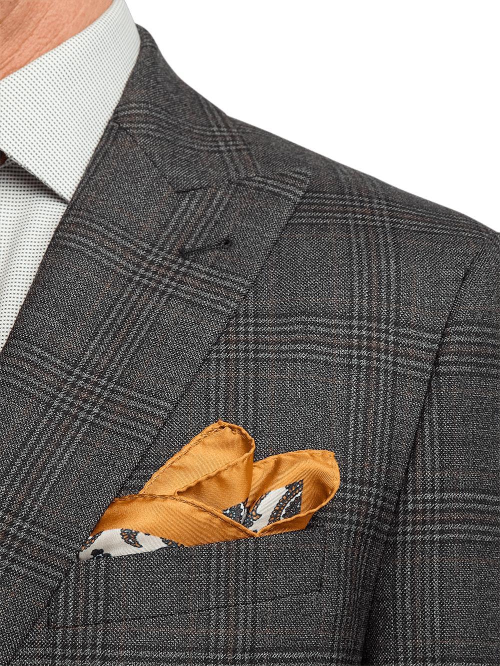 Wool Plaid Double Breasted Peak Lapel Suit - Charcoal Product Image