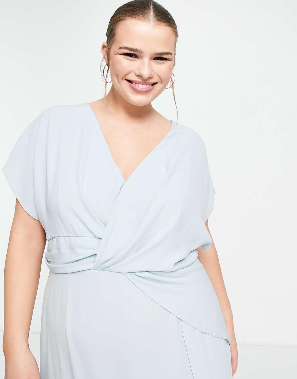 ASOS DESIGN Curve twist and drape front midi dress in duck egg Product Image