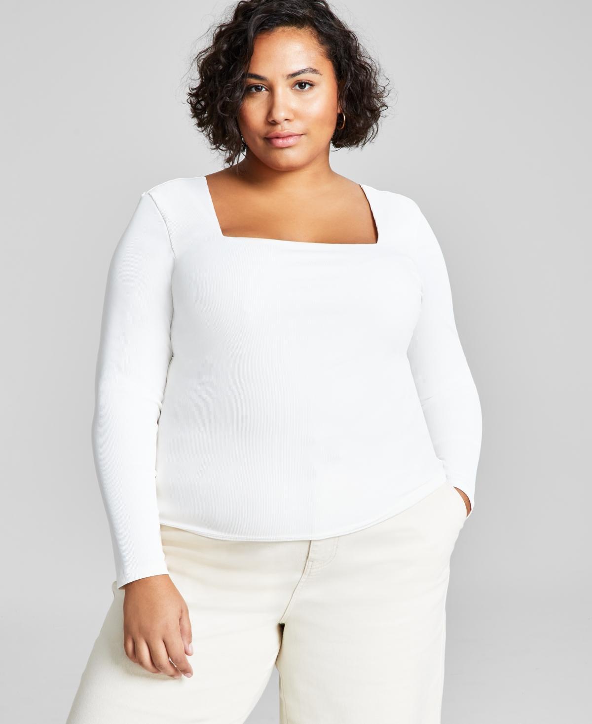 And Now This Trendy Plus Size Square-Neck Long-Sleeve Top Product Image