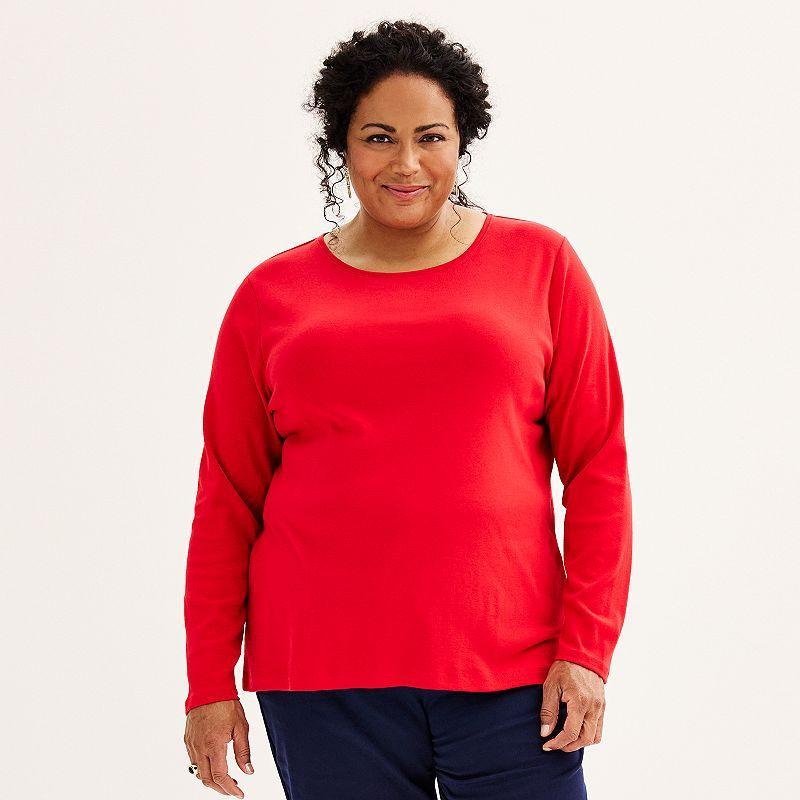 Plus Size Croft & Barrow Essential Crewneck Long Sleeve Tee, Womens Product Image