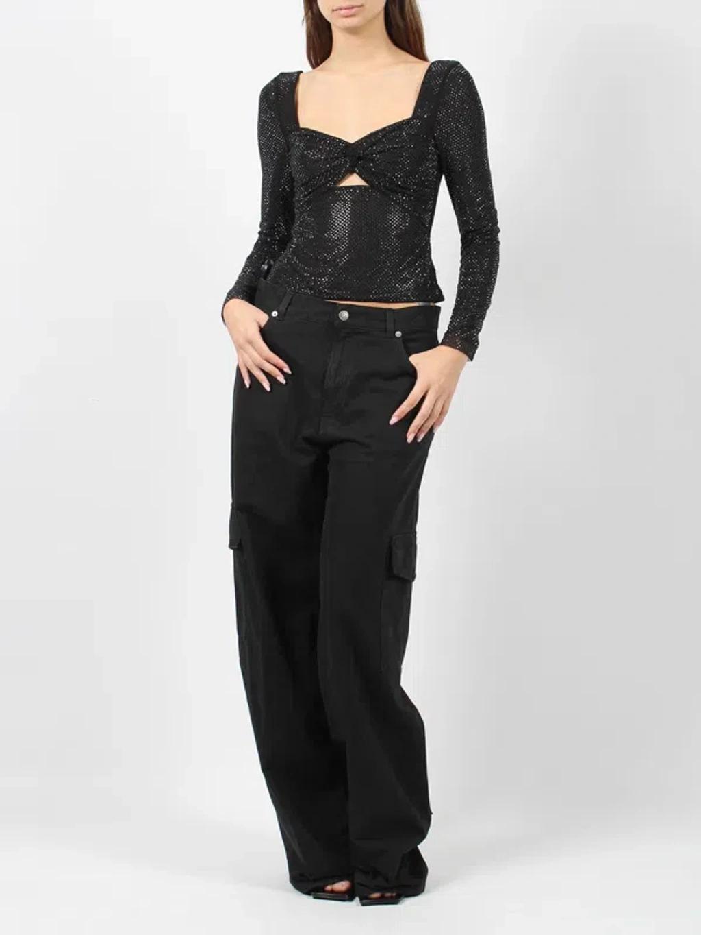 Rhinestone Sweetheart Mesh Top In Black Product Image