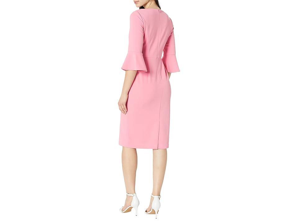 Adrianna Papell Stretch Crepe Bell Sleeve Dress with Scoop Neck Tie Front (Faded Rose) Women's Dress Product Image