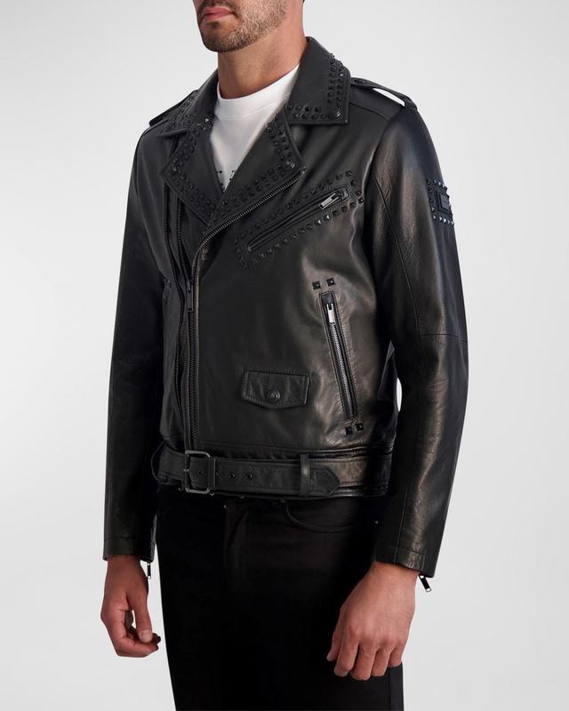 Mens Studded Leather Biker Jacket Product Image