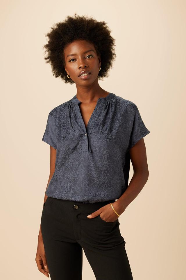 Renata Cupro Viscose Jacquard Blouse - Midnight Blue - ReAmour Product Image