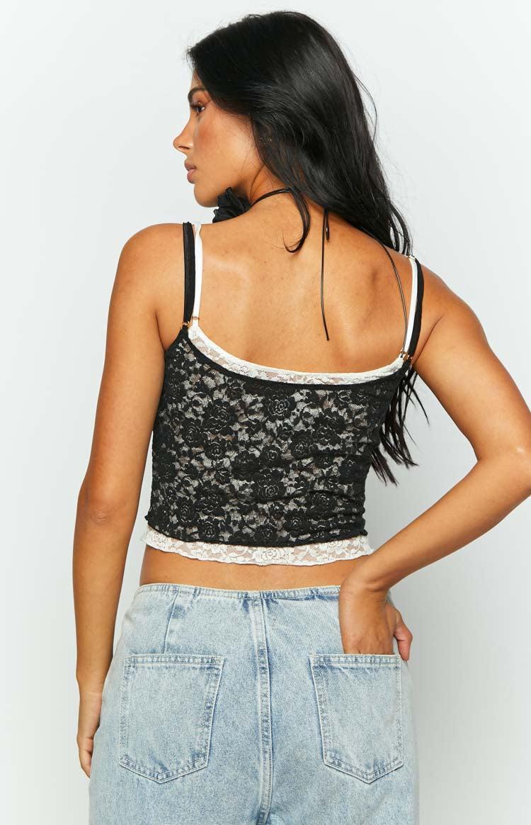 Willow Contrast Black Lace Tank Top Product Image