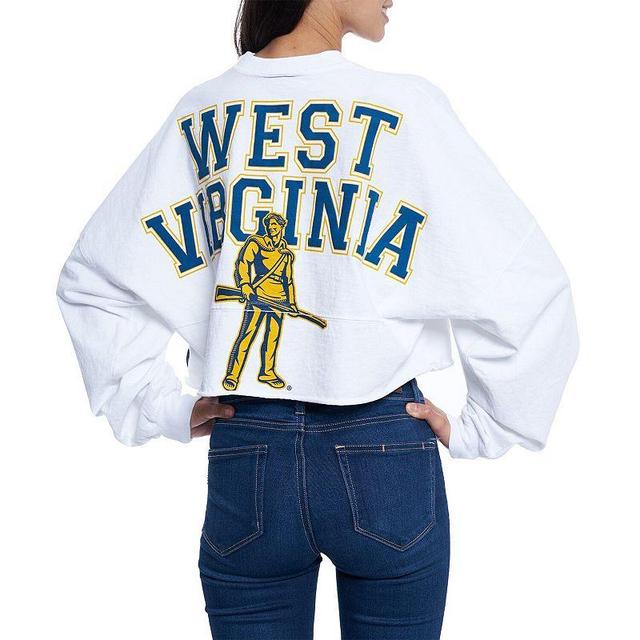 Womens White West Virginia Mountaineers Raw Hem Cropped Long Sleeve T-shirt Product Image